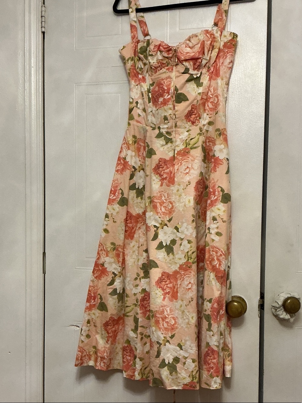 House of CB Pink Floral Midi Dress with Coral Roses